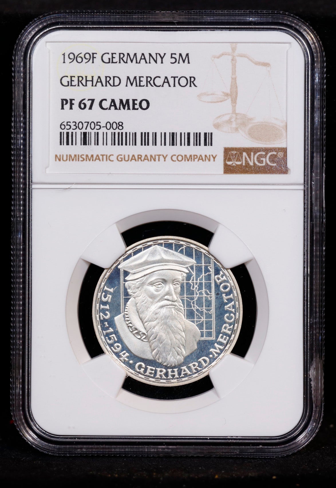 1969-F Germany German 5M Mark Gerhard Mercator NGC Proof 67 Cameo
