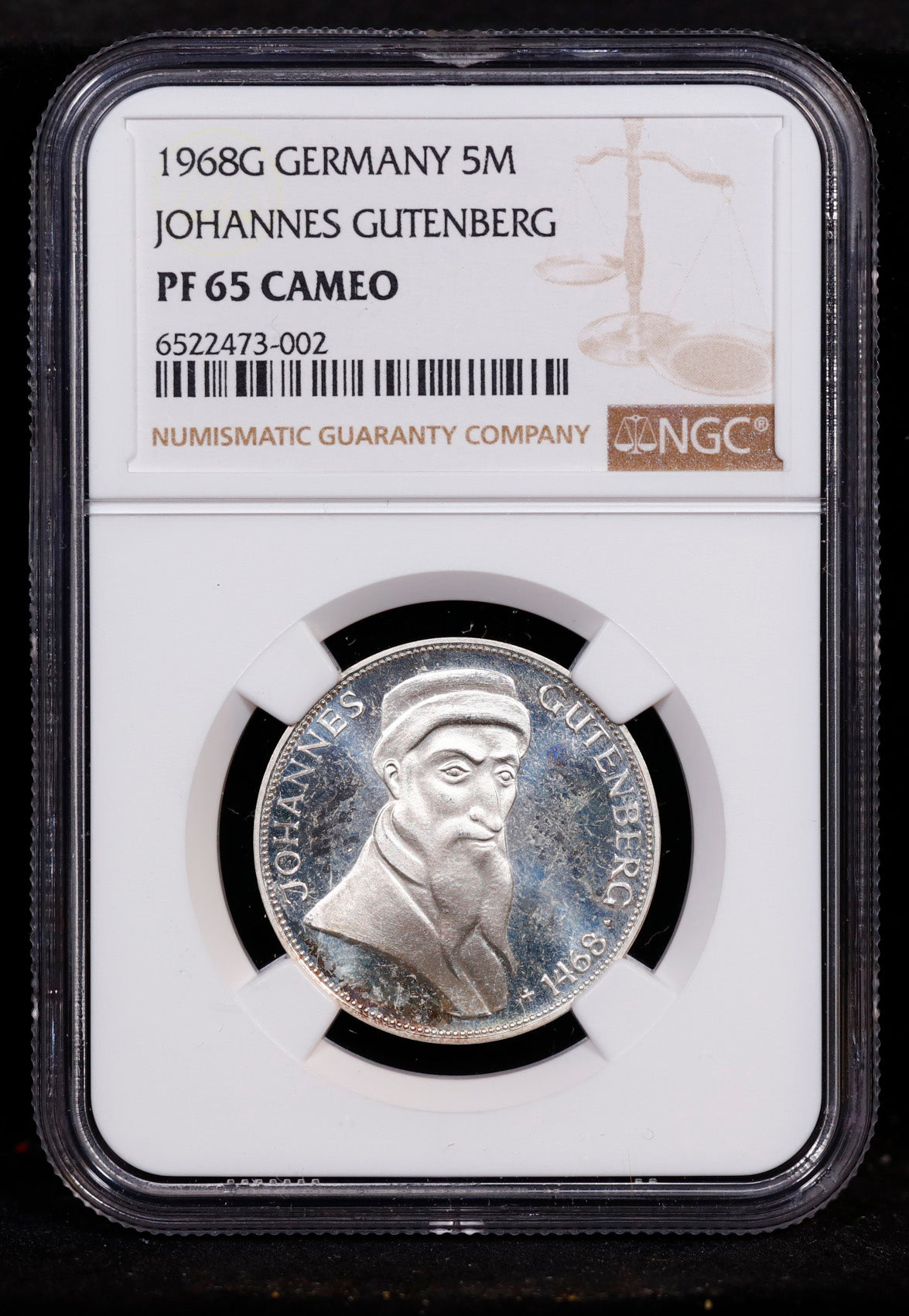 1968-G Germany German 5M mark Johannes Gutenberg NGC Proof 65 Cameo