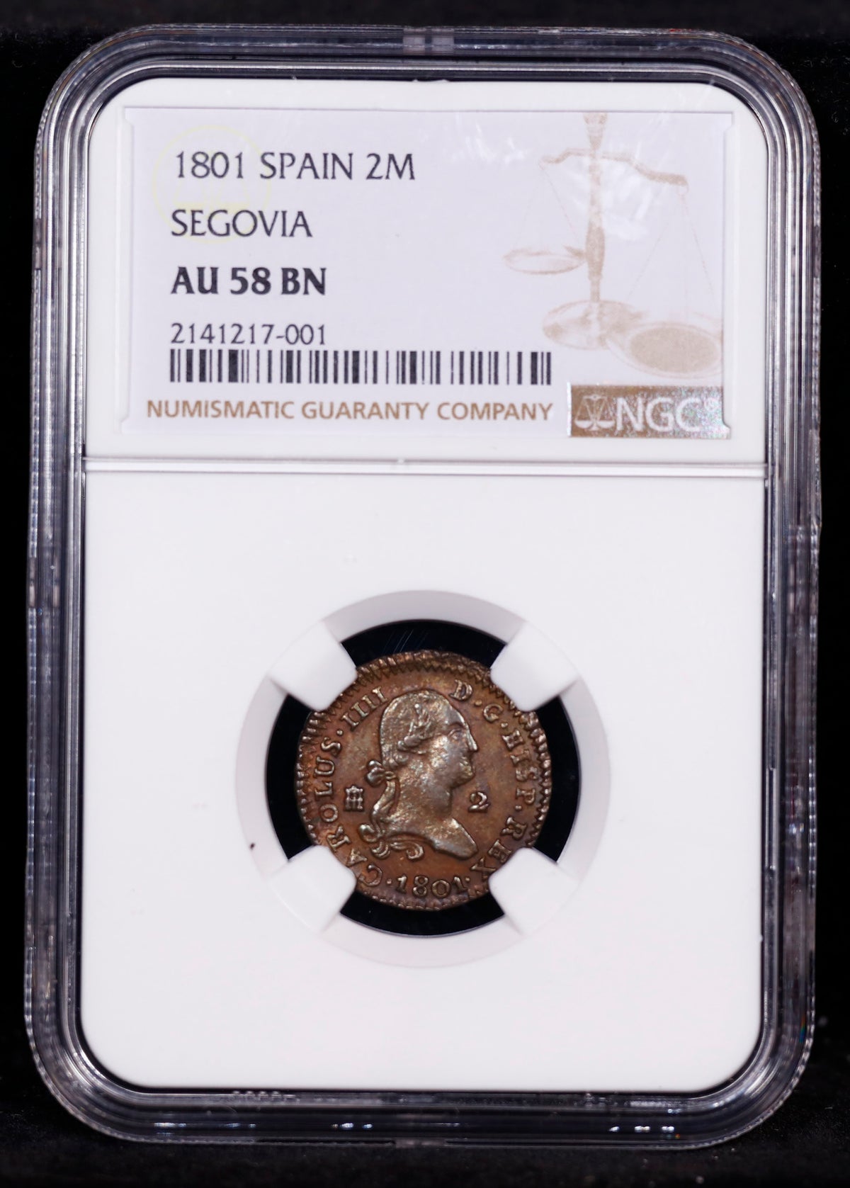 1801 Spain 2M Maravedis Segovia NGC AU 58 BN 2nd Finest Known