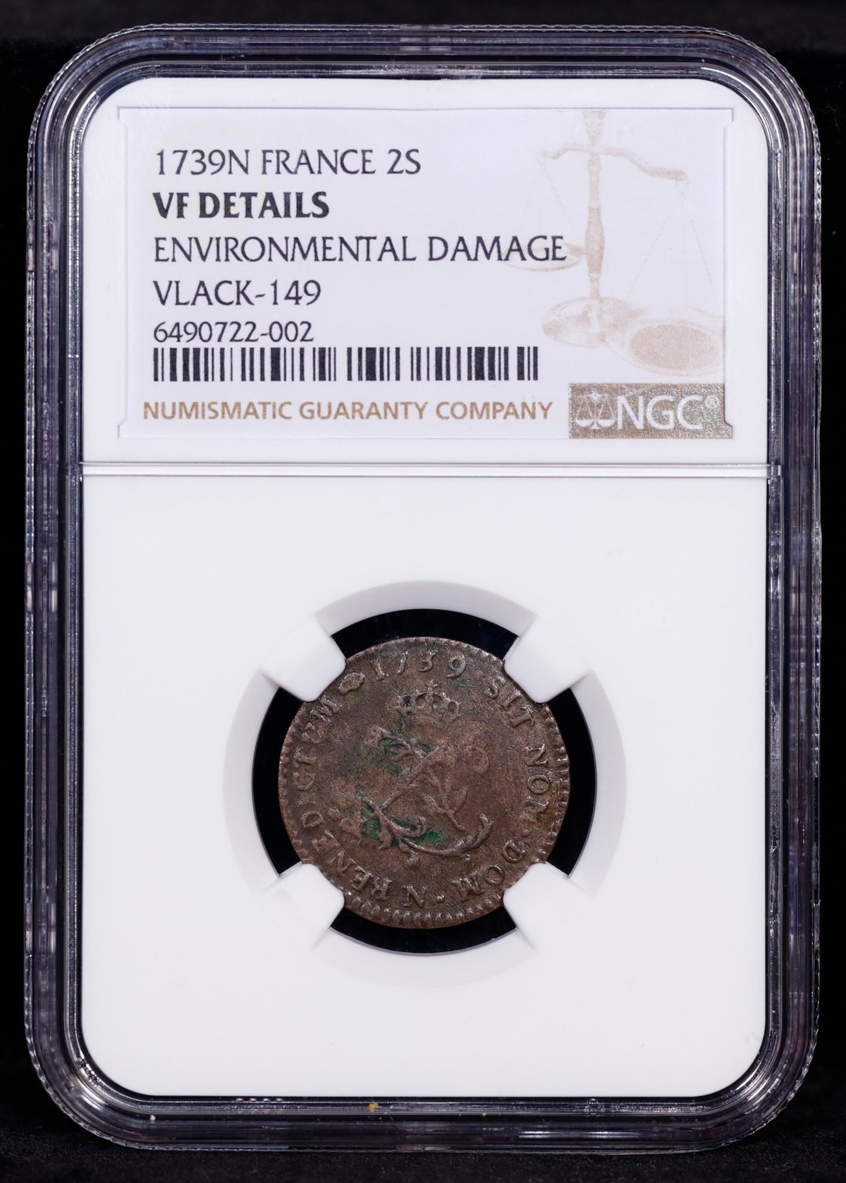 1739N France 2s Shilling VLACK-149 NGC VF Details